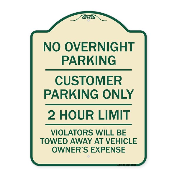 Signmission No Overnight Parking Customer Parking 2 Hour Limit Violators Towed Ve Alum, 24" x 18", TG-1824-23838 A-DES-TG-1824-23838 - main